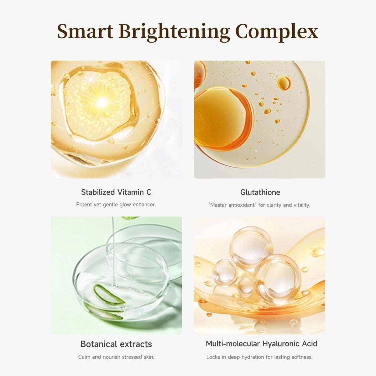 Vitamin C Brightening Serum für das Gesicht – Antioxidative Hydratisierende Ampullen mit Glutathion, Niacinamid & Hyaluronsäure – Tägliche Hautpflege für ungleichmäßigen Teint, dunkle Flecken & empfindliche trockene Haut – 1,2 ml x 30
