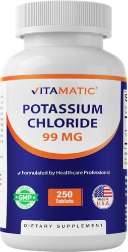 Vitamatic Kalium 99mg – 250 Tabletten – Kaliumchlorid für Muskel-, Herz- und Nervenfunktion – Elektrolyt-Unterstützung – Non-GMO, glutenfrei