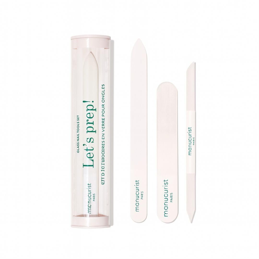 Manucurist Glas Nagelpflege Trio – Exklusives Set mit Glasnagelfeile, Buffer und Nagelhautschieber – Maniküre-Werkzeuge für gepflegte Nägel