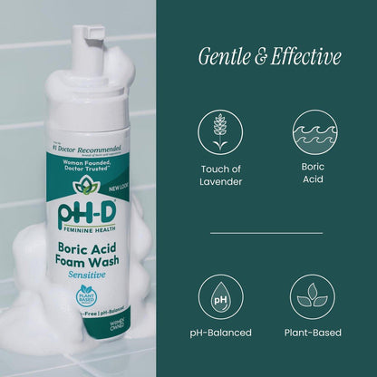 pH-D Feminine Health - Borsäure-Schaumwaschung - pH-ausgeglichen, parabenfrei und pflanzlich (empfindlich, 177 ml)