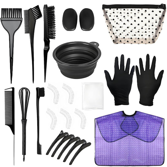 26-teiliges Haarfärbeset – Komplettes Werkzeugset mit Färbeschale, Rührer, Pinseln, Ohrschützern, Clips, Umhang & mehr – Für Salon und DIY zu Hause