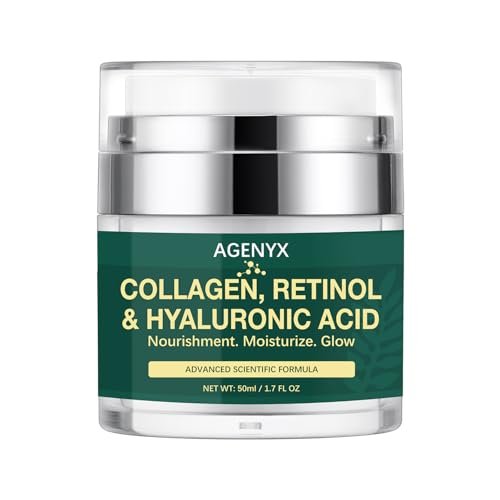 Feuchtigkeitscreme mit Retinol für das Gesicht – Anti-Aging-Gesichtscreme mit Retinol, Kollagen & Hyaluronsäure – Faltenreduzierung, festigende Halscreme – hydratisierende Anti-Falten-Hautpflege für Damen & Herren, Tag & Nacht