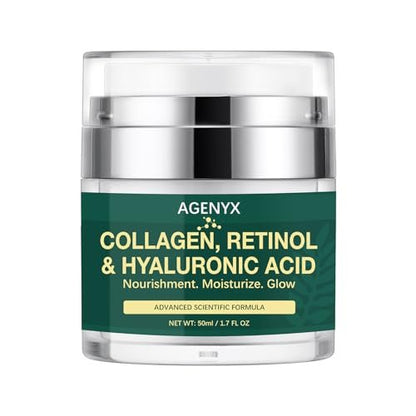 Feuchtigkeitscreme mit Retinol für das Gesicht – Anti-Aging-Gesichtscreme mit Retinol, Kollagen & Hyaluronsäure – Faltenreduzierung, festigende Halscreme – hydratisierende Anti-Falten-Hautpflege für Damen & Herren, Tag & Nacht
