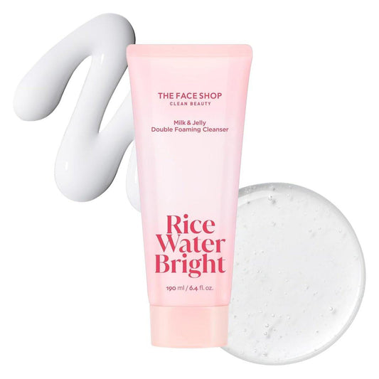 THE FACE SHOP Rice Water Bright Milk & Jelly Doppelreiniger – 2-in-1 Make-up Entferner & Gesichtsreinigung, feuchtigkeitsspendend, vegane koreanische Hautpflege, 190 ml
