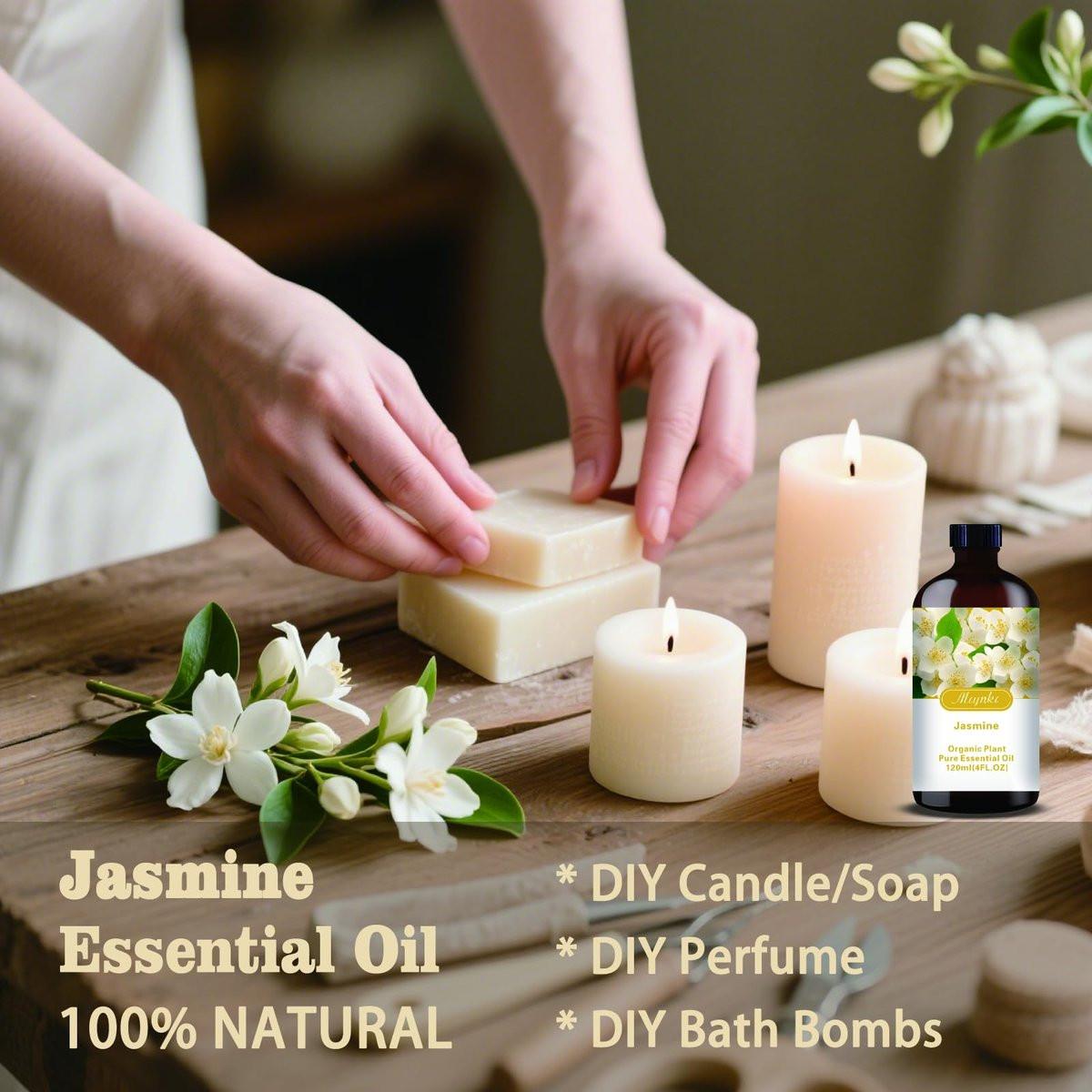 Jasmin ätherisches Öl – Jasmin Duftöl für Romantik, Diffuser, Luftbefeuchter, Massage, DIY-Kerzen, Seife, Hautpflege, Yoga, Geschenkfertig – MLYNKL Jasmin Öl (130 ml / 4,33 fl oz)