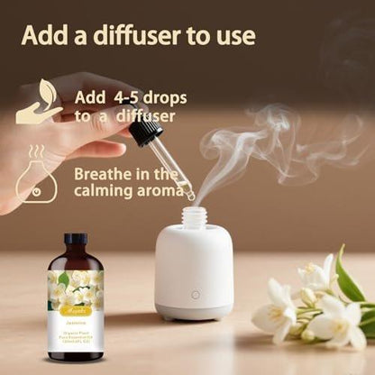 Jasmin ätherisches Öl – Jasmin Duftöl für Romantik, Diffuser, Luftbefeuchter, Massage, DIY-Kerzen, Seife, Hautpflege, Yoga, Geschenkfertig – MLYNKL Jasmin Öl (130 ml / 4,33 fl oz)