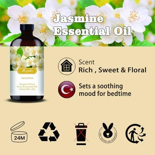 Jasmin ätherisches Öl – Jasmin Duftöl für Romantik, Diffuser, Luftbefeuchter, Massage, DIY-Kerzen, Seife, Hautpflege, Yoga, Geschenkfertig – MLYNKL Jasmin Öl (130 ml / 4,33 fl oz)