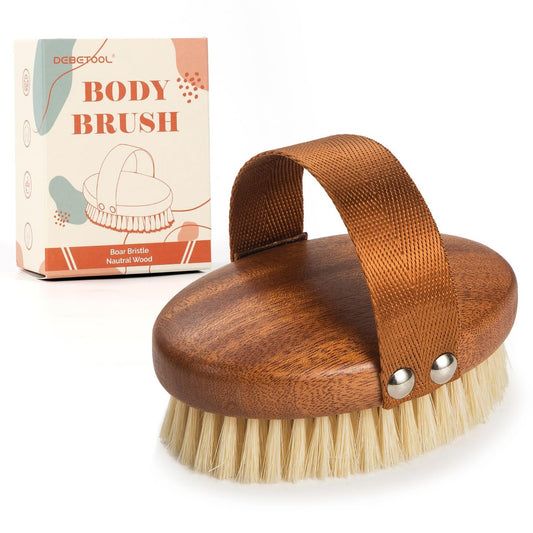 DEBETOOL Trockenbürste für den Körper - Naturborsten aus Wildschwein für Lymphdrainage, Cellulite, Durchblutung (mittlere Härte)