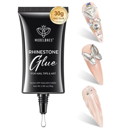 Modelones 4-in-1 Rhinestone Kleber – Superstark für Press On Nägel, Edelsteine, Charms & Strass, No Wipe Nagelkleber, 30g, Aushärtung erforderlich
