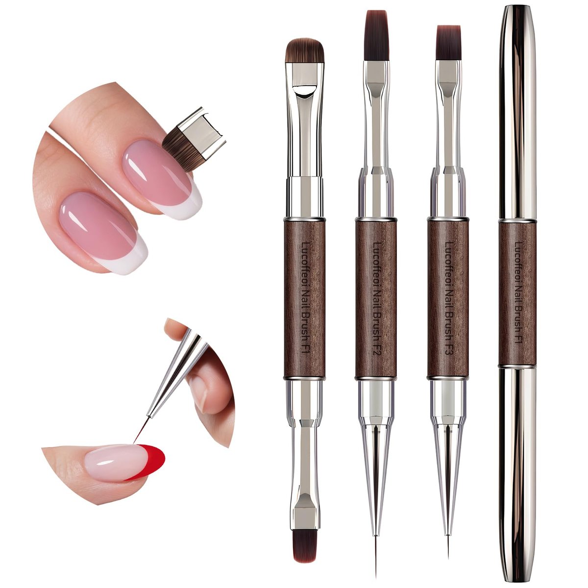Nail Art Clean Up Brushes, 3er Set Dual-End French Tip Pinsel - Flach/Oval/Schräg Doppelkopf Gel-Nagelpinsel für Politurfehler, Nagelhautreinigung, Acryl- & Polygel-Nageldesign DIY Werkzeuge