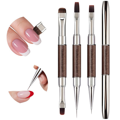 Nail Art Clean Up Brushes, 3er Set Dual-End French Tip Pinsel - Flach/Oval/Schräg Doppelkopf Gel-Nagelpinsel für Politurfehler, Nagelhautreinigung, Acryl- & Polygel-Nageldesign DIY Werkzeuge