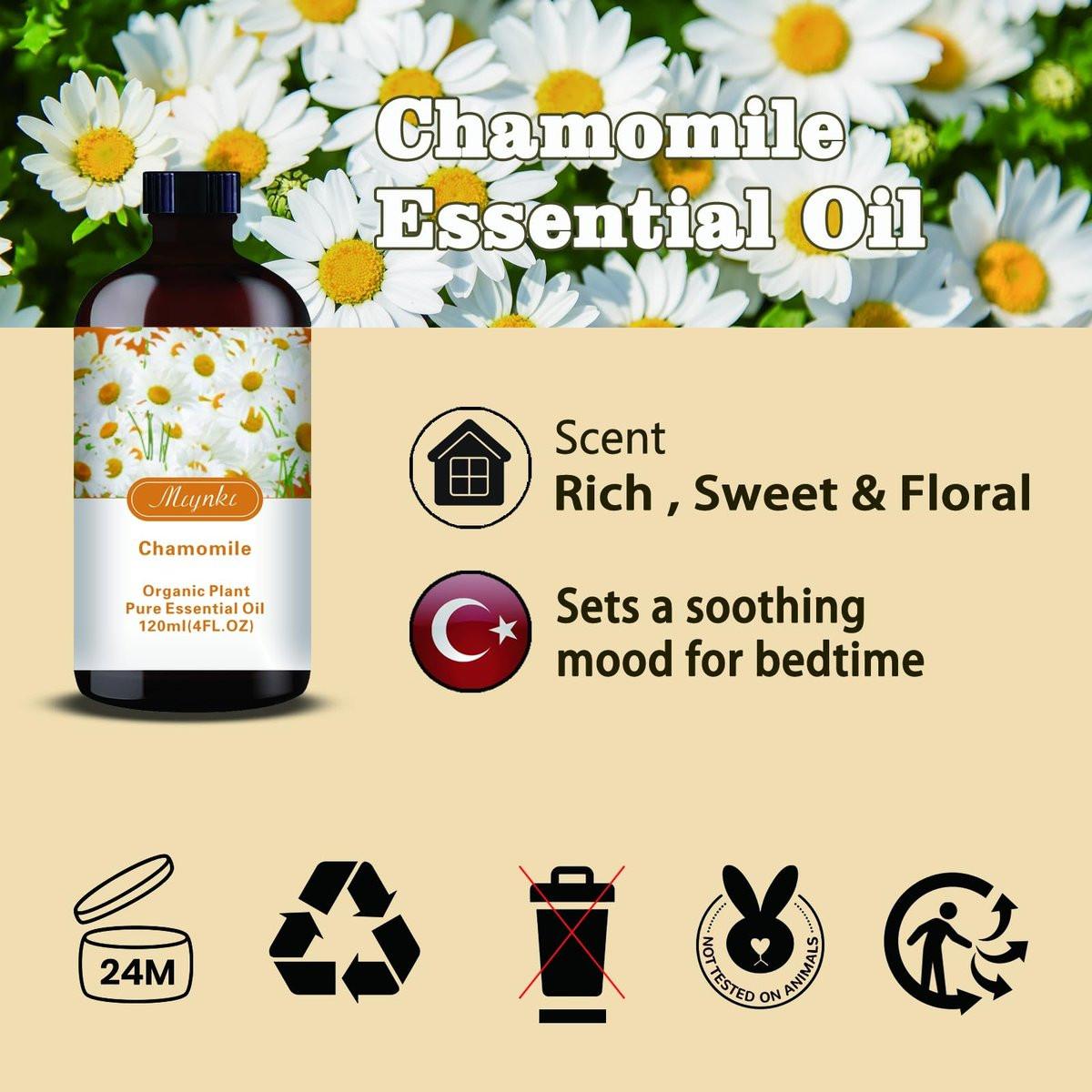Kamillen Ätherisches Öl – Kamillenduftöl für Schlafhilfe, Diffuser, Luftbefeuchter, Massage, DIY Seife, Kerze, Hautpflege, Geschenkfertig – MLYNKL Kamillenöle (130 ml)