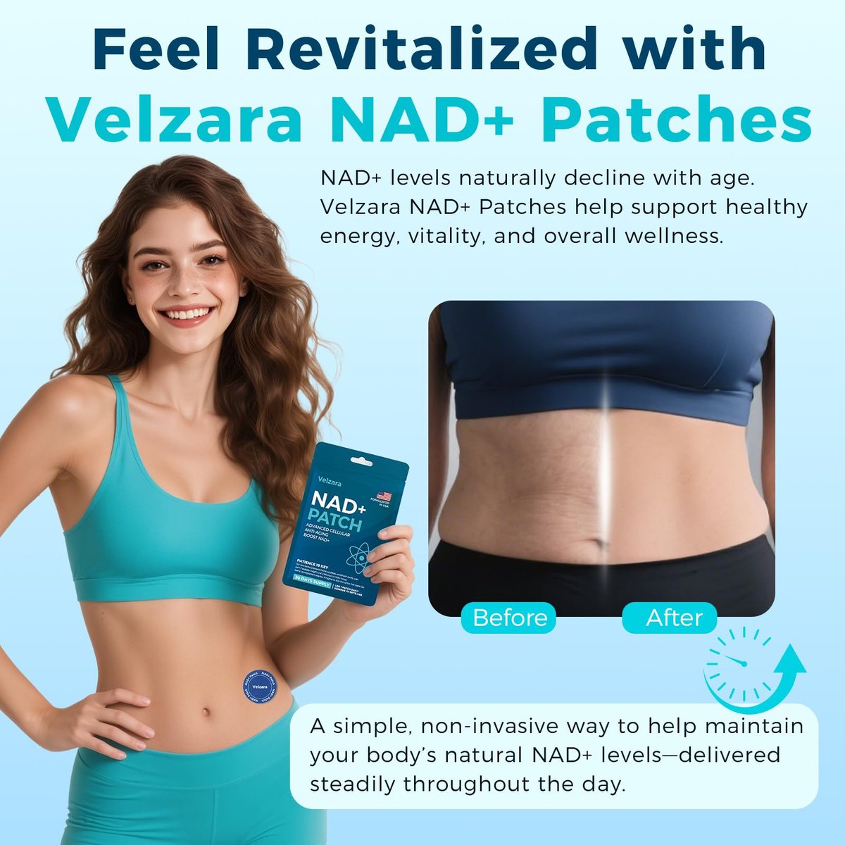 Velzara NAD+ Patches – Bequemer Alltagsträger, vegan, wasserresistent, 30 Patches