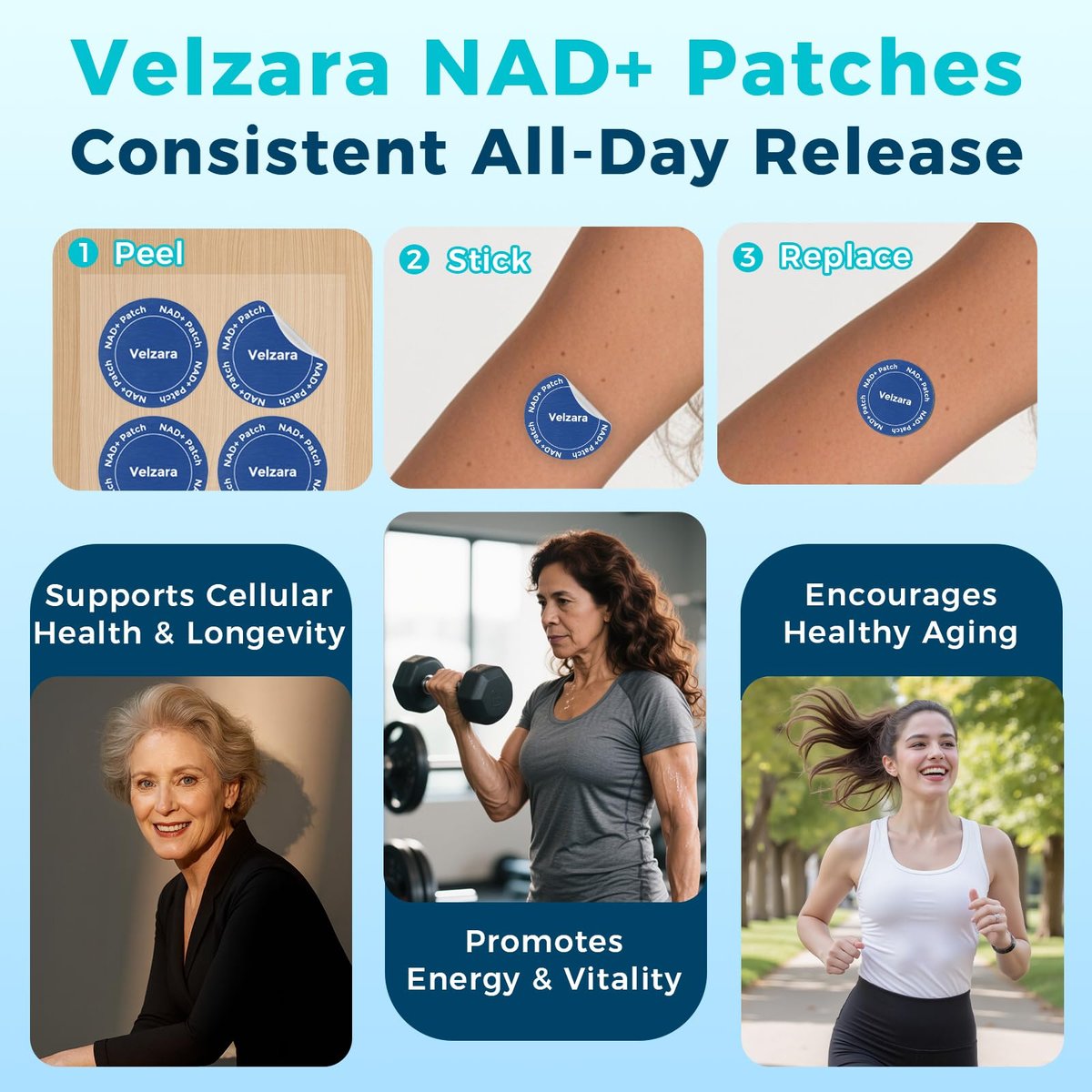 Velzara NAD+ Patches – Bequemer Alltagsträger, vegan, wasserresistent, 30 Patches