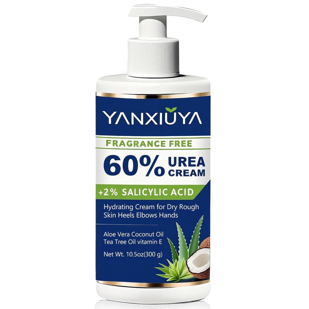 YANXIUYA 60% Urea Creme 10,5 oz – Duftfreie Körperlotion mit 2% Salicylsäure, Fußcreme für rissige Fersen, trockene Haut & Hornhautentferner, maximale Feuchtigkeitscreme