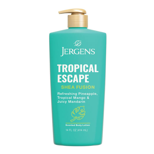 Jergens Shea Fusion Tropical Escape Body Lotion – Feuchtigkeitsspendende Körperlotion mit Sheabutter und Vitamin E, 414 ml