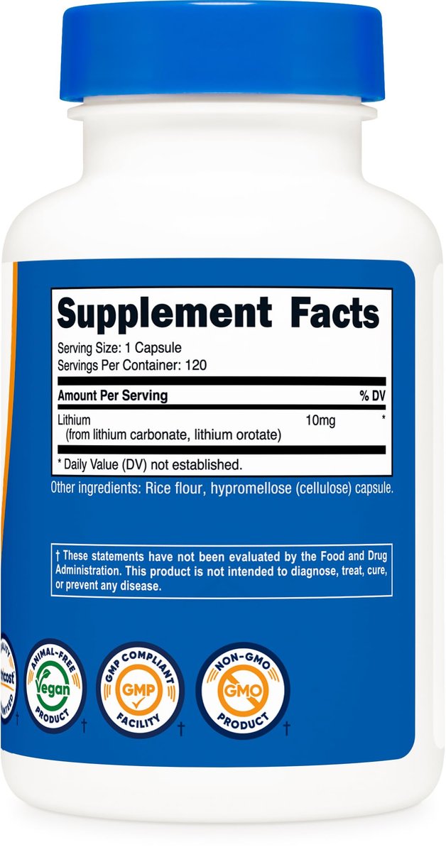 Nutricost Lithiumorotat (10 mg) - 120 Kapseln - Veganes Lithiumpräparat, GMO-frei, glutenfrei