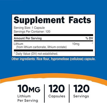 Nutricost Lithiumorotat (10 mg) - 120 Kapseln - Veganes Lithiumpräparat, GMO-frei, glutenfrei