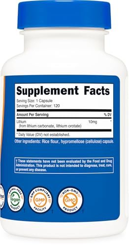 Nutricost Lithiumorotat (10 mg) - 120 Kapseln - Veganes Lithiumpräparat, GMO-frei, glutenfrei