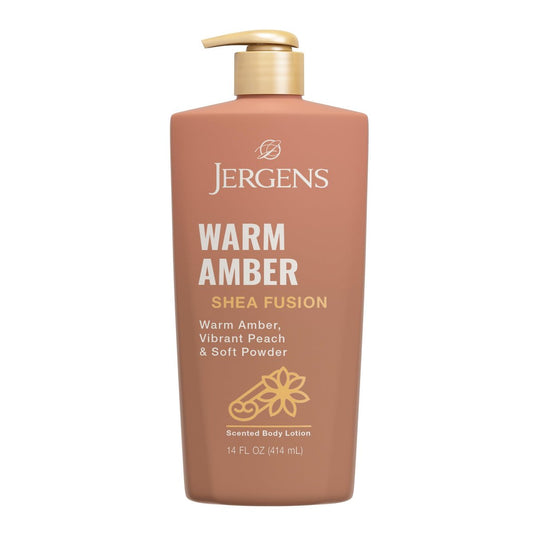 Jergens Shea Fusion Warm Amber Scented Lotion, Feuchtigkeitsspendende Körperlotion mit Sheabutter und Vitamin E, 14 fl oz