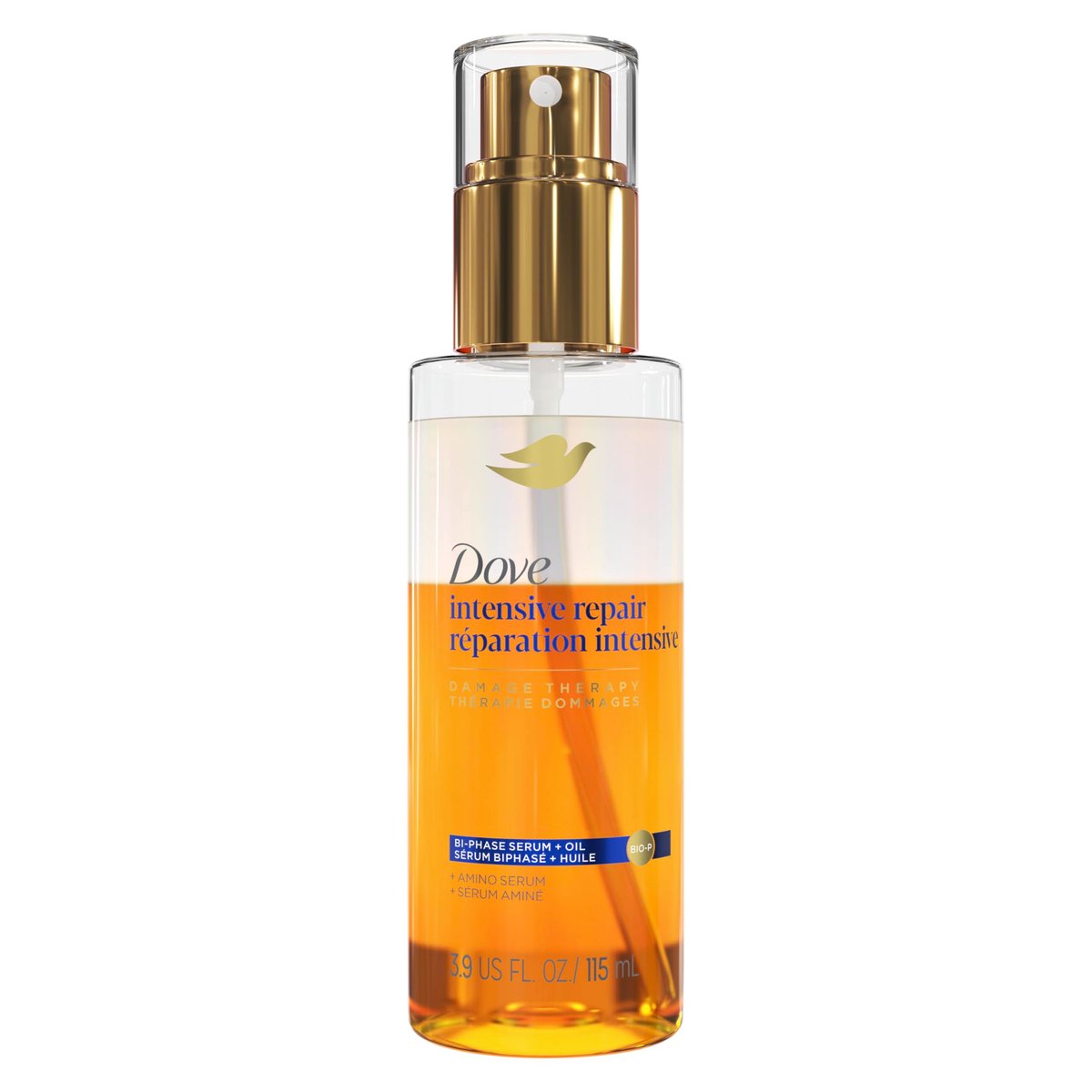 Dove Damage Therapy Intensive Repair mit Amino Serum Bi-Phase Serum + Öl Haarspray für Glanz, Frizz-Kontrolle und Spliss 3,9 oz