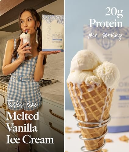 Truvani Bio Molkenproteinpulver Vanille | 20g Weideprotein | USDA Bio & Non-GMO | Glutenfrei | Ohne Gummi, Soja, Stevia & Zuckerzusatz