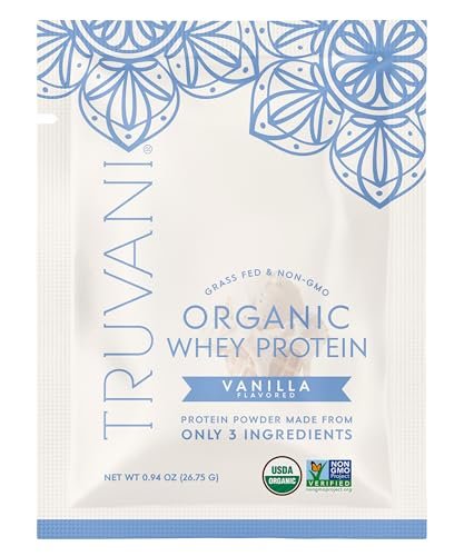 Truvani Bio Molkenproteinpulver Vanille | 20g Weideprotein | USDA Bio & Non-GMO | Glutenfrei | Ohne Gummi, Soja, Stevia & Zuckerzusatz