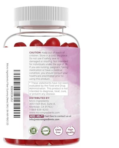 Micro Ingredients Ballaststoff-Gummibärchen mit Probiotika, 120 Stück | 6g pro Portion + 2 Milliarden KBE | Zuckerfreier Pfirsich-Kirsch-Geschmack | Ballaststoffpräparat für Frauen & Männer | Nicht-GVO, glutenfrei