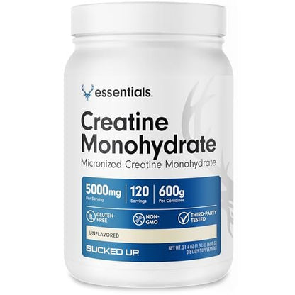Bucked Up Reines mikronisiertes Kreatin-Monohydrat für Frauen und Männer – Leicht zu mischen und ungewürzt – 5 g pro Portion – 120 Portionen – 600 Gramm pro Behälter