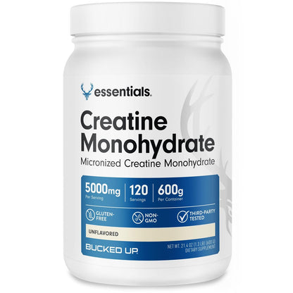Bucked Up Reines mikronisiertes Kreatin-Monohydrat für Frauen und Männer – Leicht zu mischen und ungewürzt – 5 g pro Portion – 120 Portionen – 600 Gramm pro Behälter