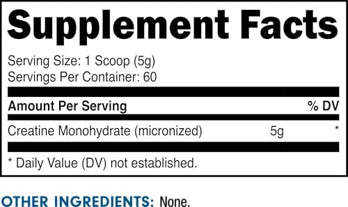 Bucked Up Reines Micronisiertes Kreatin-Monohydrat für Frauen und Männer – Leicht zu mischen und unaromatisiert – 5 g pro Portion – 60 Portionen – 300 Gramm pro Behälter
