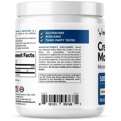 Bucked Up Reines Micronisiertes Kreatin-Monohydrat für Frauen und Männer – Leicht zu mischen und unaromatisiert – 5 g pro Portion – 60 Portionen – 300 Gramm pro Behälter