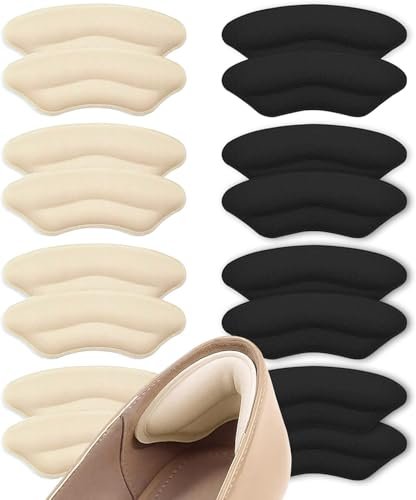 8 Paar Fersenpolster für Schuhe – Weiche Fersenkissen, Anti-Rutsch-Einlagen für zu große Schuhe, Blasenschutz & Fersenschmerzen (Beige und Schwarz)