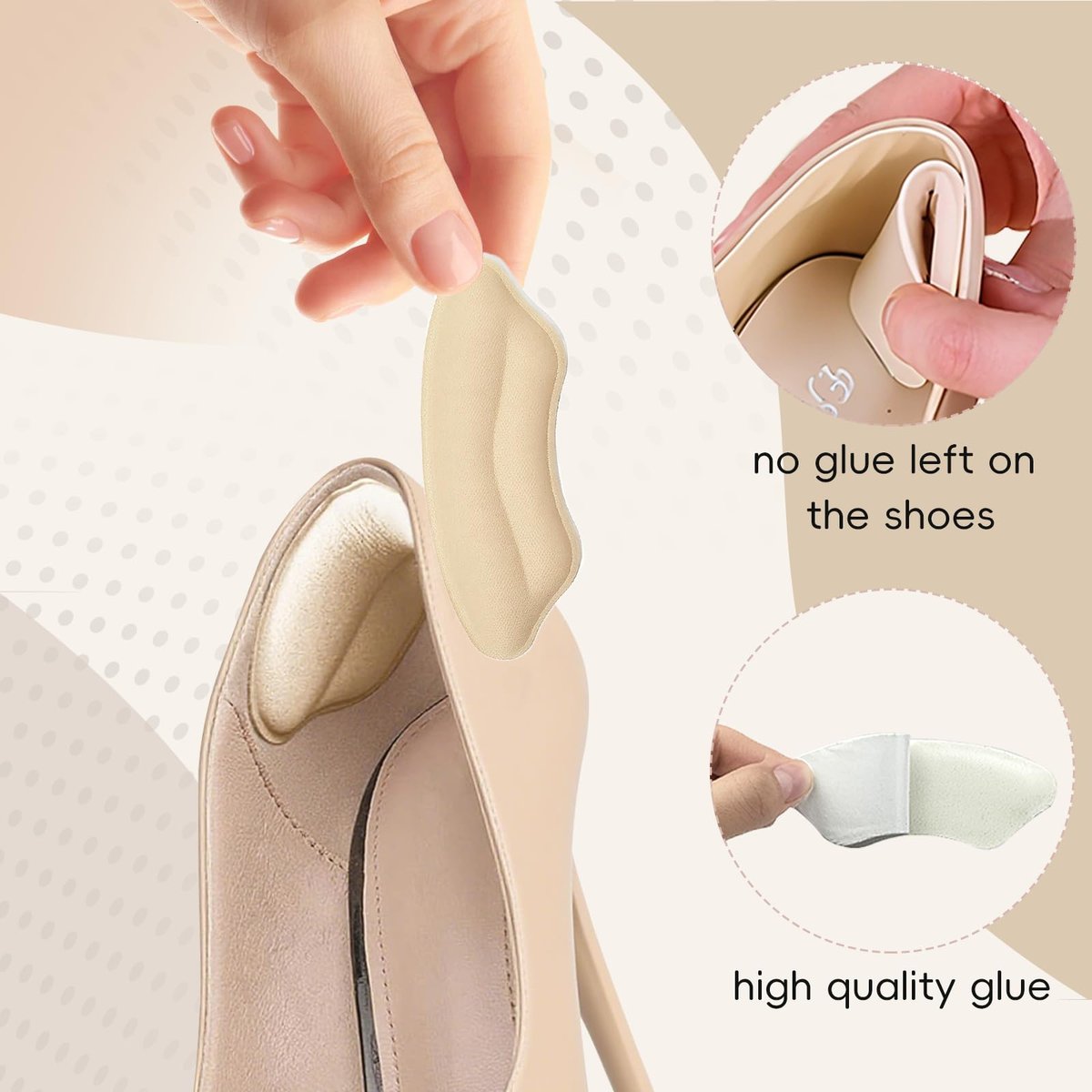 8 Paar Fersenpolster für Schuhe – Weiche Fersenkissen, Anti-Rutsch-Einlagen für zu große Schuhe, Blasenschutz & Fersenschmerzen (Beige und Schwarz)