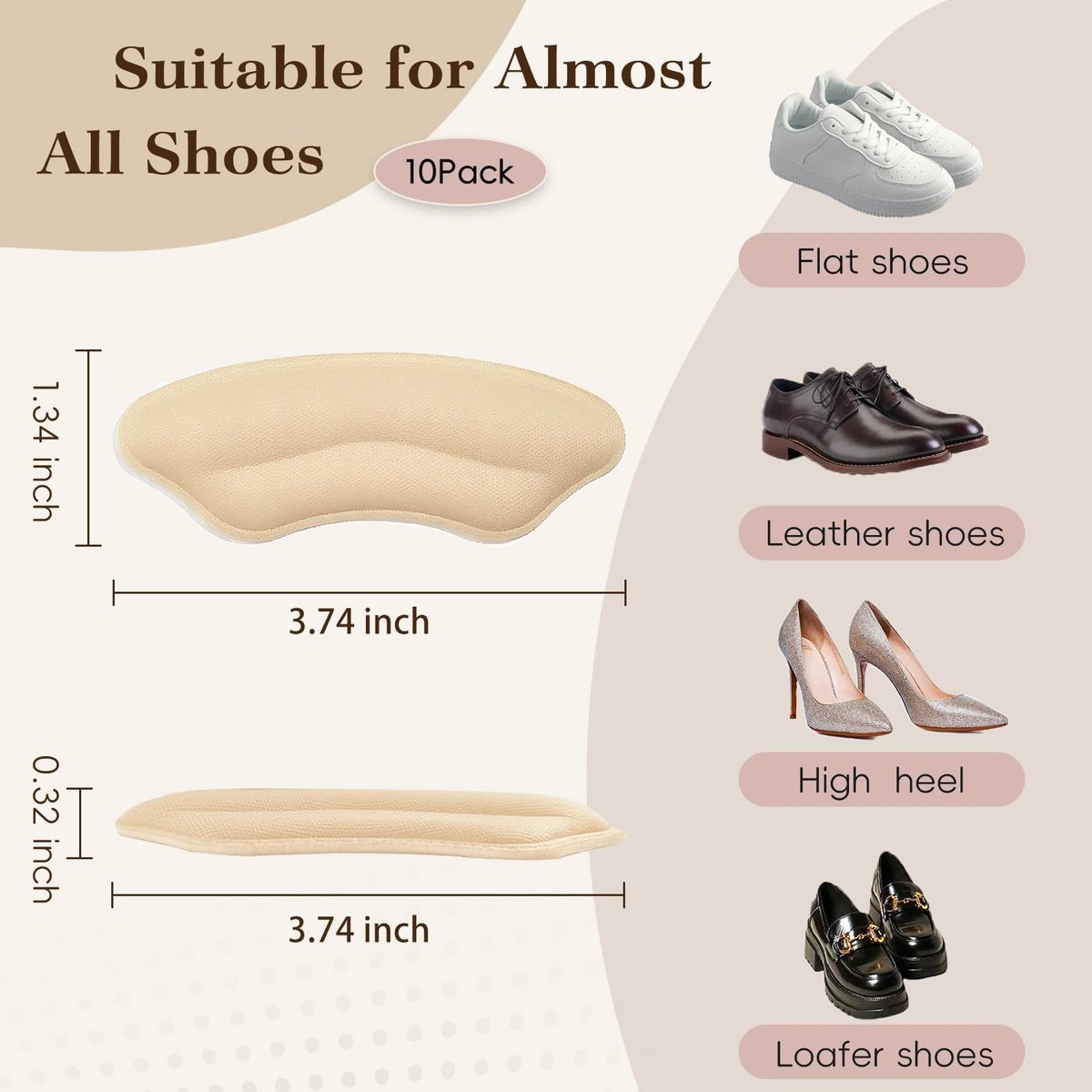 8 Paar Fersenpolster für Schuhe – Weiche Fersenkissen, Anti-Rutsch-Einlagen für zu große Schuhe, Blasenschutz & Fersenschmerzen (Beige und Schwarz)