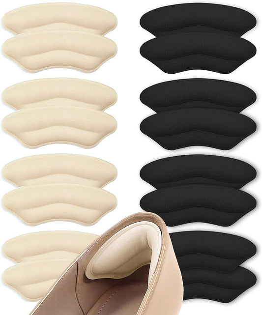 8 Paar Fersenpolster für Schuhe – Weiche Fersenkissen, Anti-Rutsch-Einlagen für zu große Schuhe, Blasenschutz & Fersenschmerzen (Beige und Schwarz)