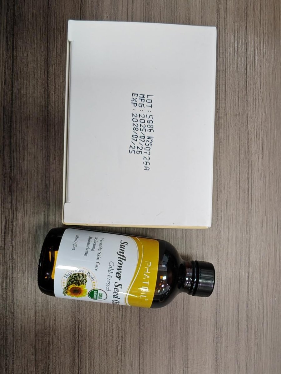 PHATOIL Bio Sonnenblumenkernöl für die Haut 118 ml (4 fl.oz) – USDA zertifiziert bio, kaltgepresstes Sonnenblumenöl in Glasflasche für Haare, Körperfeuchtigkeitscreme, Trägeröl für DIY, Massage