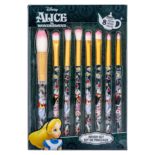 Disney Alice im Wunderland 8-teiliges Make-up-Pinselset – Lidschatten, Highlighter, Rouge – weiche Borsten – Make-up-Set für Mädchen – von Townley Girl