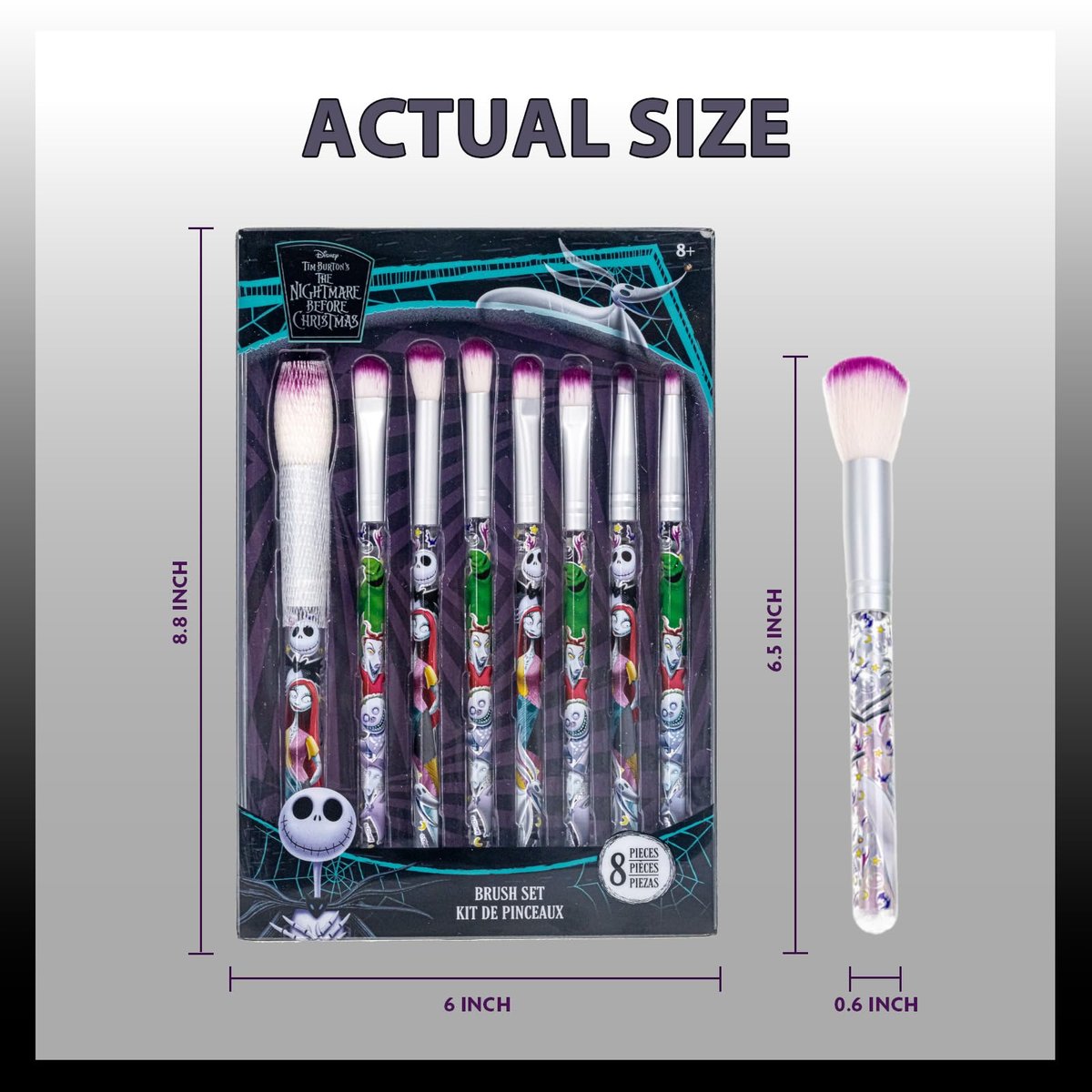 Nightmare Before Christmas 8-teiliges Make-up-Pinselset – Eyeshadow, Highlighter, Rouge – weiche Borsten – Make-up-Set für Mädchen von Townley Girl