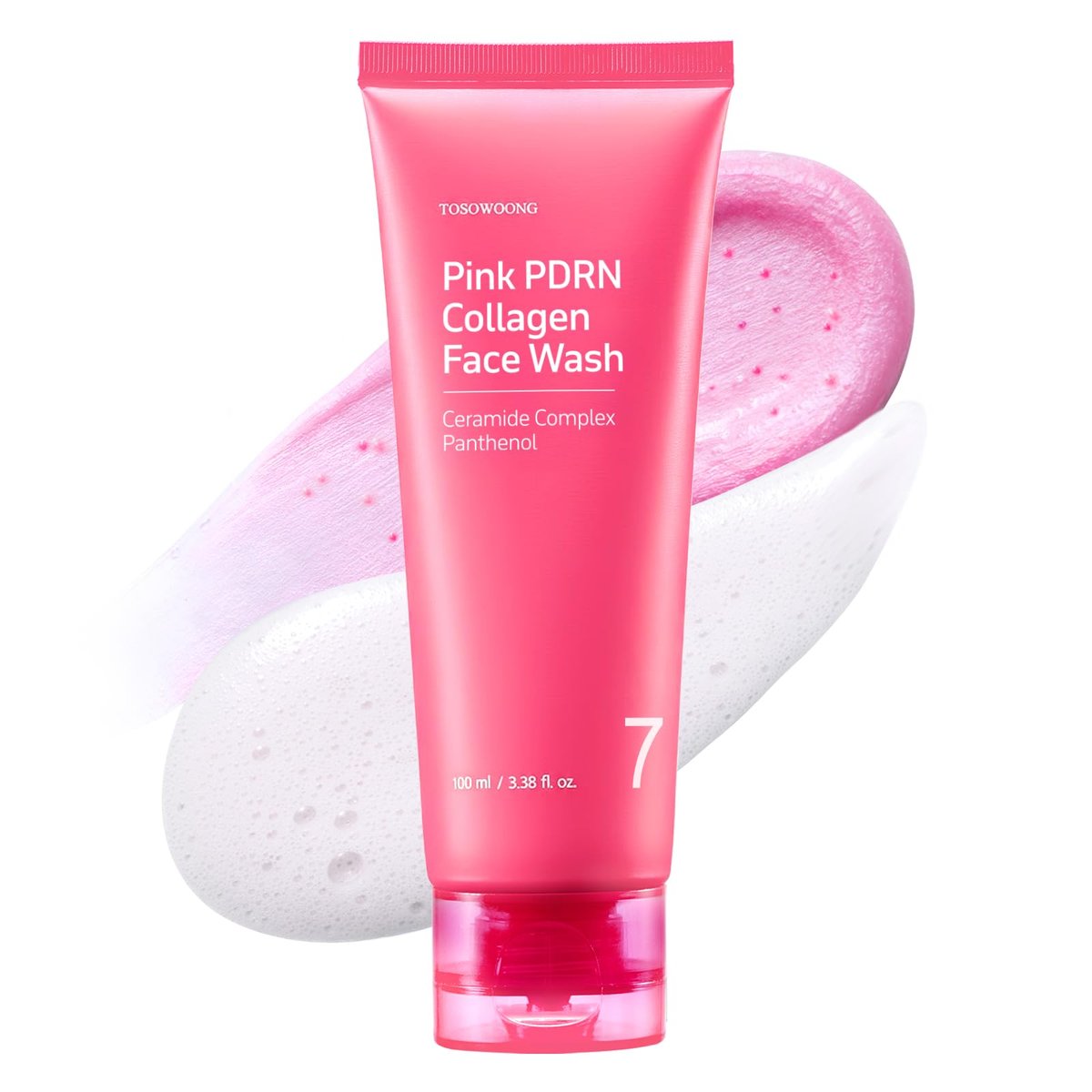 TOSOWOONG Pink PDRN Collagen Face Wash – Mochi Whip mit Kapseln für sanfte Blackhead- & Porenpflege, feuchtigkeitsspendend & regenerierend mit Lachs-DNA PDRN & 7 Kollagenen, Koreanische Hautpflege, 100 ml / 3,38 fl. oz.