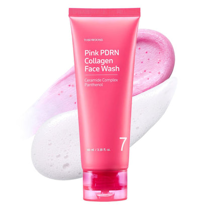 TOSOWOONG Pink PDRN Collagen Face Wash – Mochi Whip mit Kapseln für sanfte Blackhead- & Porenpflege, feuchtigkeitsspendend & regenerierend mit Lachs-DNA PDRN & 7 Kollagenen, Koreanische Hautpflege, 100 ml / 3,38 fl. oz.
