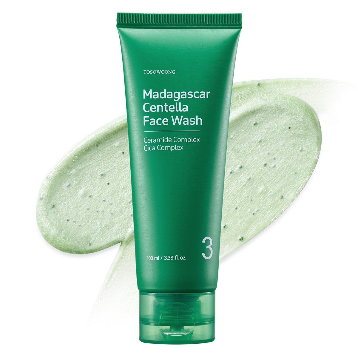 TOSOWOONG Madagascar Centella Gesichtsreinigung, Mochi Whip mit Kapseln gegen Mitesser, verstopfte Poren, überschüssigen Talg, gereizte Haut, beruhigend mit 9 Cica Komplex, Koreanische Hautpflege, 100 ml / 3,38 fl. oz.