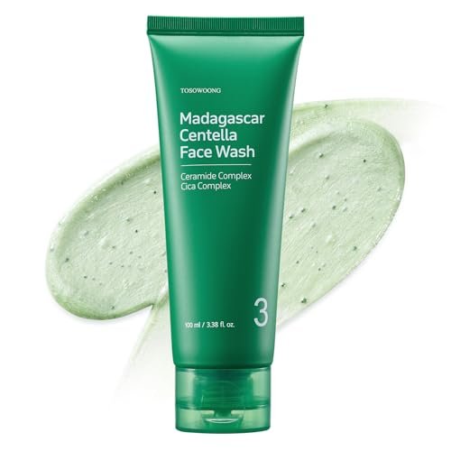TOSOWOONG Madagascar Centella Gesichtsreinigung, Mochi Whip mit Kapseln gegen Mitesser, verstopfte Poren, überschüssigen Talg, gereizte Haut, beruhigend mit 9 Cica Komplex, Koreanische Hautpflege, 100 ml / 3,38 fl. oz.