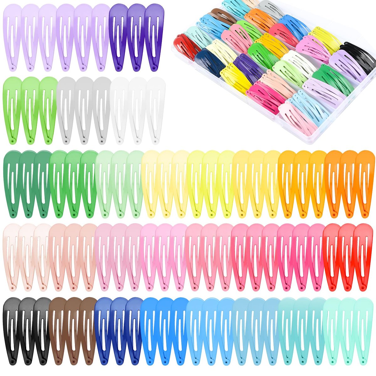 NEBURORA 150 Stück Bunte Haarspangen 30 Farben Haarklammern für Mädchen 5 cm Haarspangen mit Aufbewahrungsbox Haarschmuck für Frauen