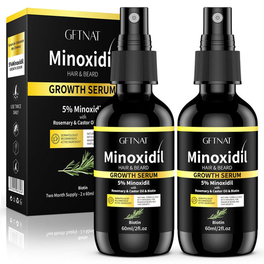 5% Minoxidil Spray für Männer und Frauen – Haarausfall-Lösung mit Biotin und Rosmarin, extra starke 5 Prozent Minoxidil für dichteres, volleres Haar, 2 Fl Oz (2er-Pack)
