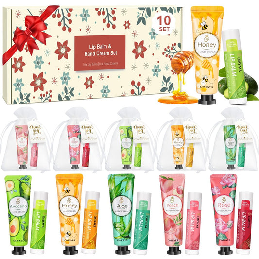 20er Pack Geschenkset: Lippenbalsam & Handcreme mit Organzabeutel und Dankeskarte – Gastgeschenke für Hochzeit, Babyparty, Weihnachten