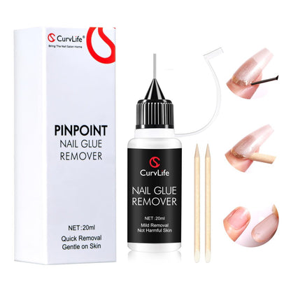 Curvlife 20ml Pinpoint Nagellackentferner für Press-on-Nägel, multifunktionaler Entferner für Nagelspitzen, sanfter Klebstoffentferner für Gel-X-Nägel, acetonfreier Nagellackentferner