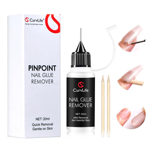Curvlife 20ml Pinpoint Nagellackentferner für Press-on-Nägel, multifunktionaler Entferner für Nagelspitzen, sanfter Klebstoffentferner für Gel-X-Nägel, acetonfreier Nagellackentferner