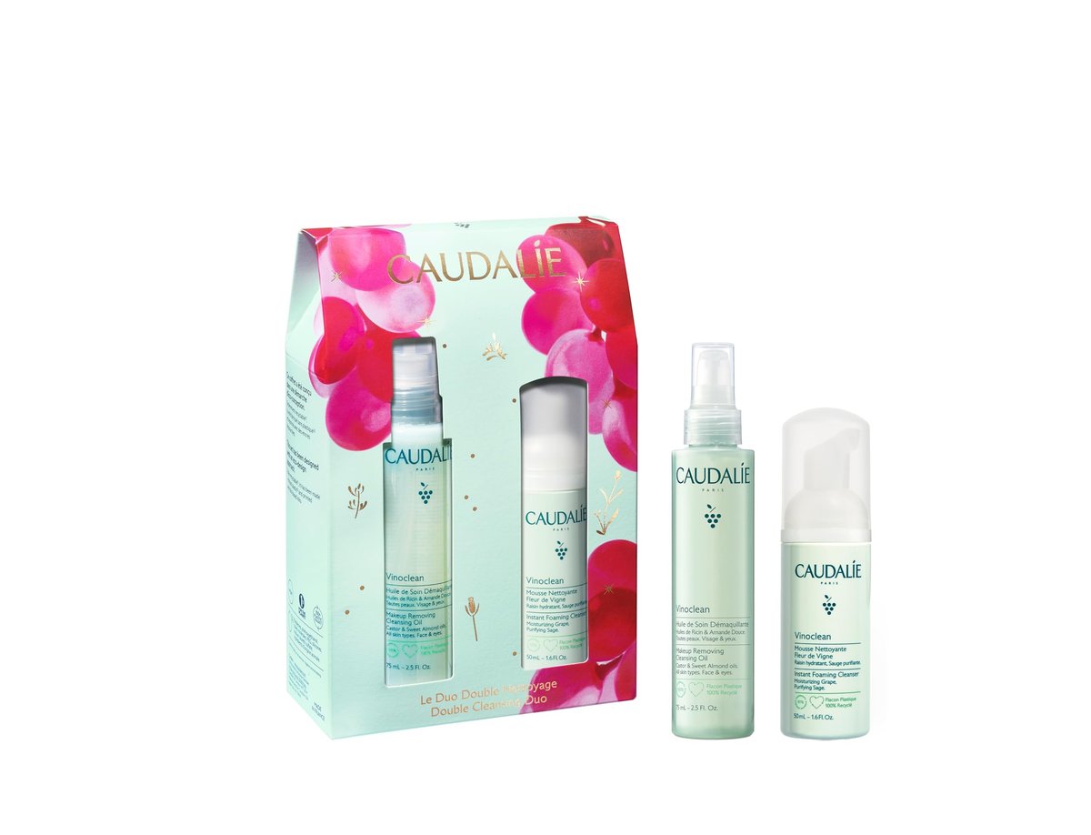 Caudalie Vinoclean Geschenkset für die Muttertag: Doppelreinigung mit Reinigungsöl 75 ml und Schaumreiniger 50 ml