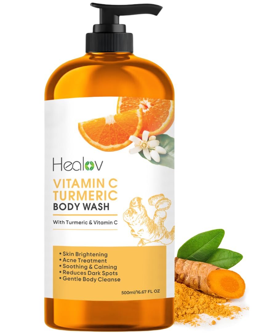 Turmeric Body Wash – Natürliche Hautaufhellende Seife gegen dunkle Flecken & Hyperpigmentierung – Peeling-Turmeric-Gesichts- & Körperwäsche für Narben, Glow & sanfte tägliche Reinigung – Pflanzliche Flüssigseife